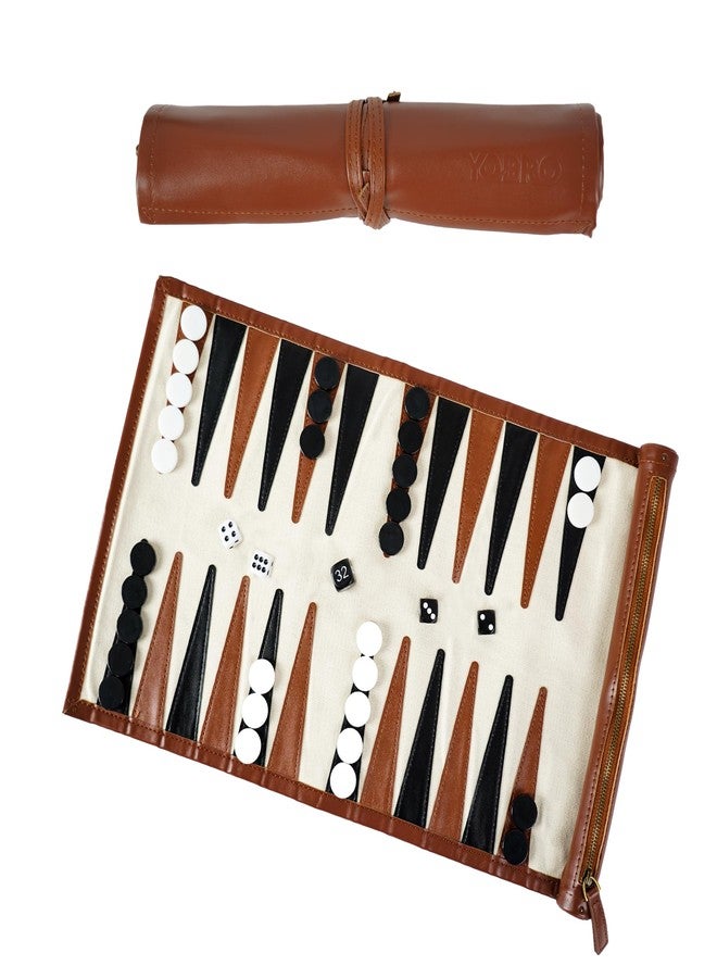 YOBRO Travel Backgammon Sets for Adults, Classic PU Leather Roll-Up Backgammon Board Game Gift, Portable & Lightweight Travel Style for Indoor Outdoor, Funny Family Game - Image 1